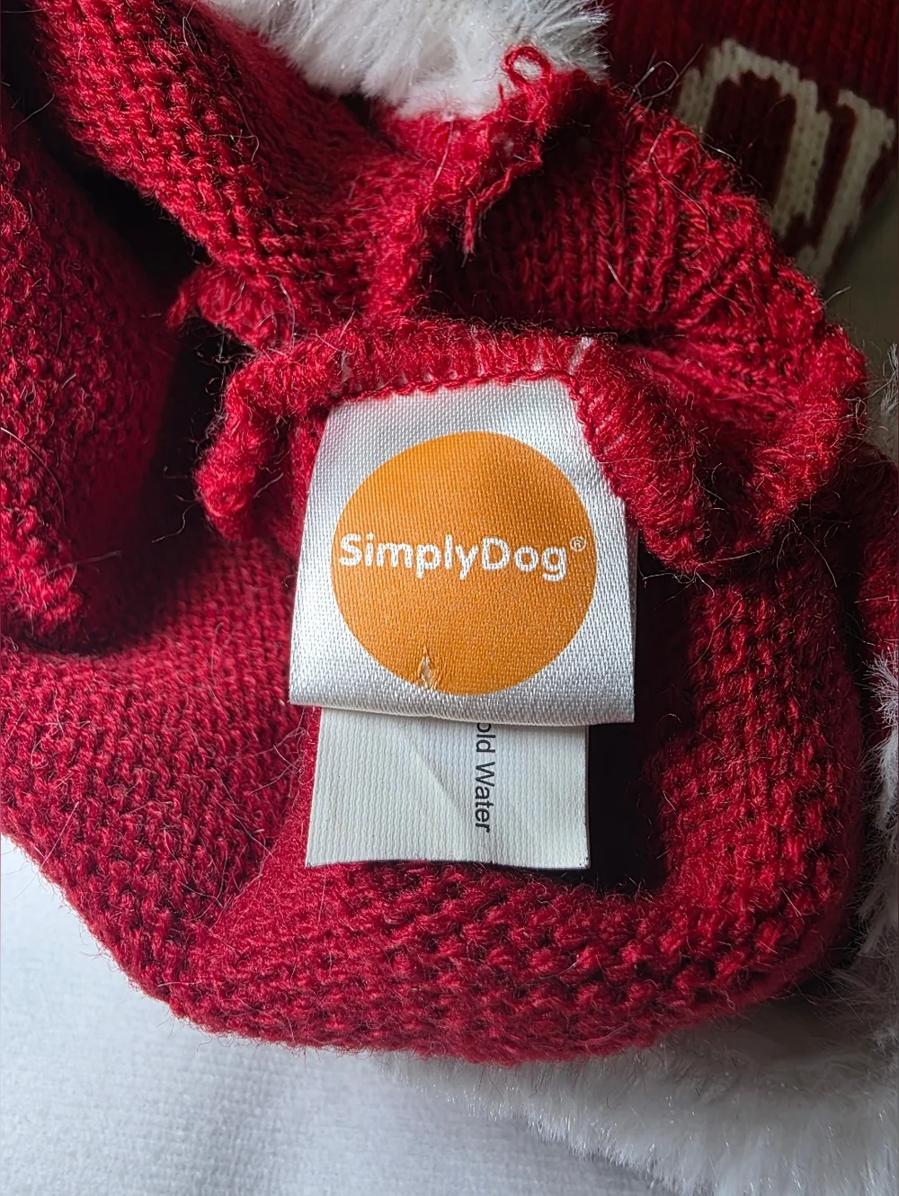 SimplyDog Knit Pompom Hoodie w/Faux Fur Trim -Sz Med
